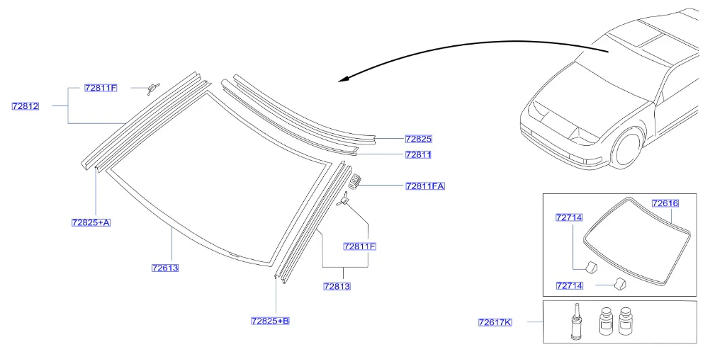Nissan Fairlady Z32 Front Windshield Molding Fastener, Right (72825+A)