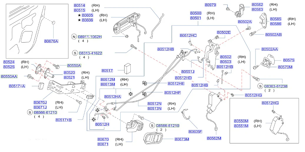 Nissan Fairlady Z32 Inside Door Handle Assembly, Right Charcoal Black (80670)