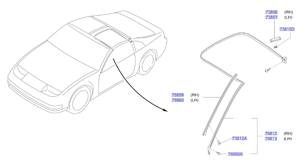 Nissan Fairlady Z32 T-Top Roof Molding Left (73857)